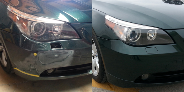 Before and After pictures of repaired BMW.